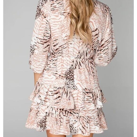 Buddy Love Sadie Tie Front Ruffle Dress Size Small Animal Print - Picture 2 of 8